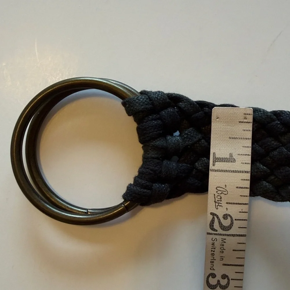 Handmade woven belt with tassle, black, coated cotton rope, size M